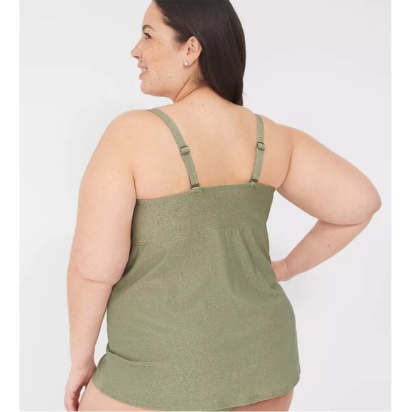Lane Bryant Swim Top Women's 40DDD Plunge Front Knot Tankini Green Shimmer - Picture 9 of 9